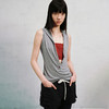 NUTH V领亲肤撞色抹胸可拆卸假两件薄款背心 花灰拼红色/白拼蓝色 商品缩略图0