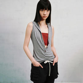 NUTH V领亲肤撞色抹胸可拆卸假两件薄款背心 花灰拼红色/白拼蓝色