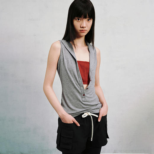 NUTH V领亲肤撞色抹胸可拆卸假两件薄款背心 花灰拼红色/白拼蓝色 商品图0