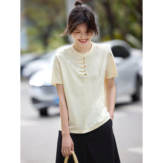 【专属特价】熙世界新中式盘扣圆领T恤女短袖2025夏新款宽松显瘦国风体恤上衣 商品图4