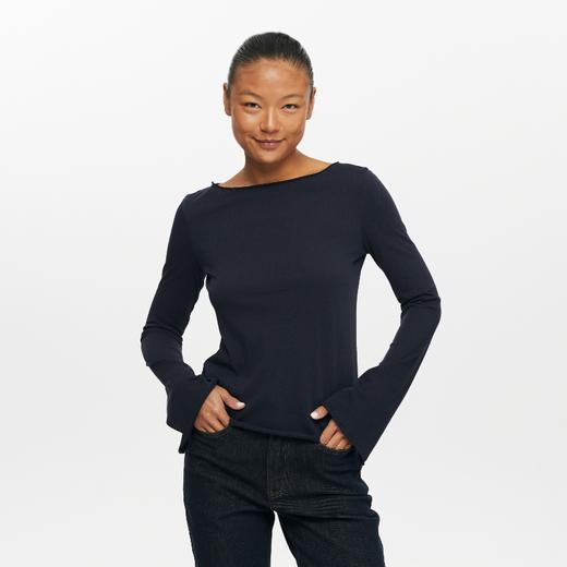 oneup一字领喇叭袖散边长袖T恤 商品图2