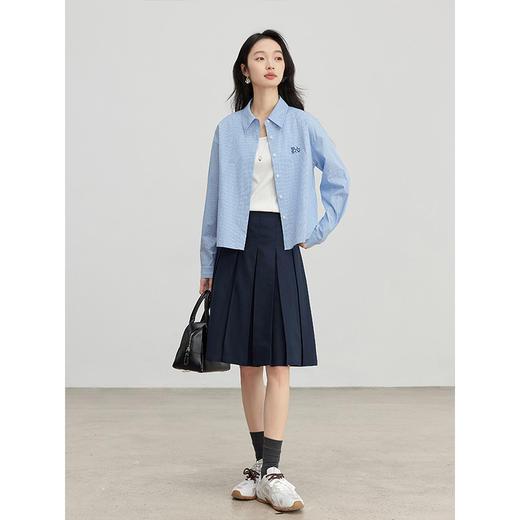 【专属特价】熙世界休闲宽松格纹衬衫女长袖2025年春季新款设计感LOGO刺绣上衣 商品图4