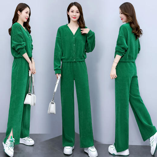 HZ0672灯芯绒竖条套装休闲外套2025年春秋季新款套装韩版时尚套装 商品图3