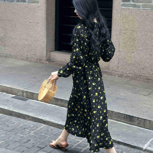 顺丰包邮洛诗琳15754春季新款气质人丝清新印花抽褶连衣裙女50748 商品图4