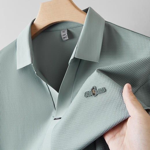 【冰丝】【封口】【DDP】大依优型大码V领短袖POLO衫弹力翻领商务休闲透气半袖夏季上衣 商品图6