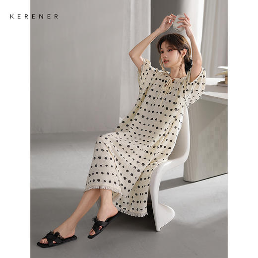 可人儿小众设计师新款泡泡绵女士睡衣夏季少女睡裙可外穿家居服 商品图3