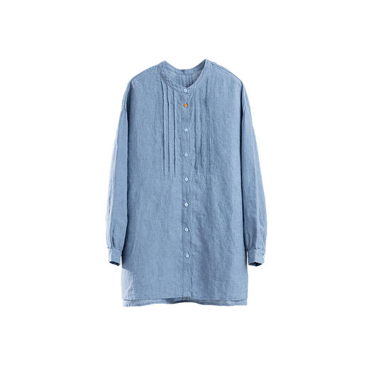 绽放093朵/蓝鲸衬衫高端酵磨洗色织亚麻细塔克侧开衩中长款上衣 商品图3