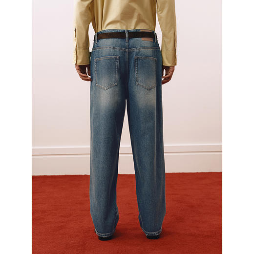 GXG男装 复古蓝直筒牛仔裤分割设计长裤宽松通勤裤 2025春季热卖 商品图3