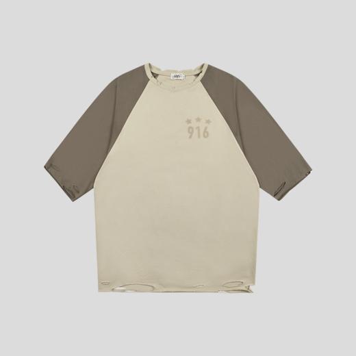 GOODBAI 916 星星logo印花同色系撞色插肩袖破坏中袖T恤 商品图2