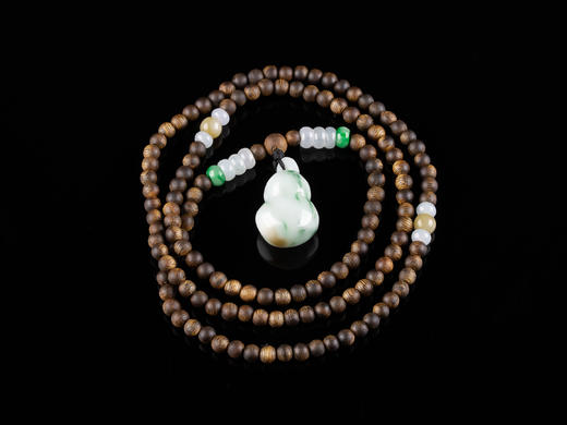 XY0065原创沉香+翡翠飘花葫芦挂件 商品图0