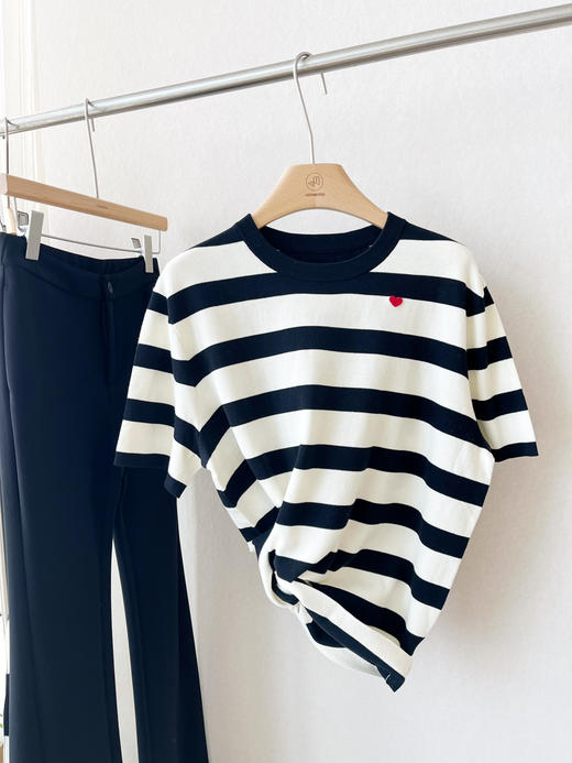 【条纹控】噢蜜ooomeooo爱心刺绣宽条纹T 商品图4