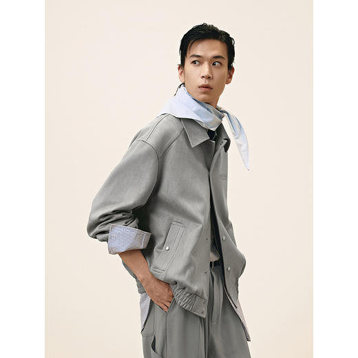 GXG男装 仿麂皮简约教练时尚绣花翻领宽松夹克外套 25年春热卖 商品图2