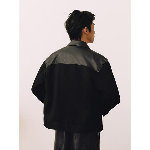 GXG男装 仿麂皮拼接PU撞色拼接明线简约通勤夹克 25年春热卖 商品图3