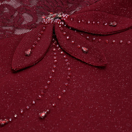 QF805斯尔丽2025新款喜妈妈商场同款宴会改良拼接蕾丝旗袍烫钻连衣裙 商品图5