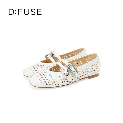 Dfuse迪芙斯2025春季新款透气平底鞋镂空方跟圆头玛丽珍洞洞鞋DFD1111002 商品图7