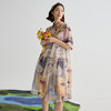 谜底连衣裙短袖女2025夏季新品复古风度假丝麻H型中长裙252ML0553 商品缩略图0
