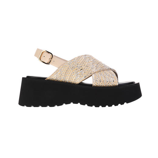 sheme银丝交叉织带休闲时尚女士厚底凉鞋可定制 商品图0