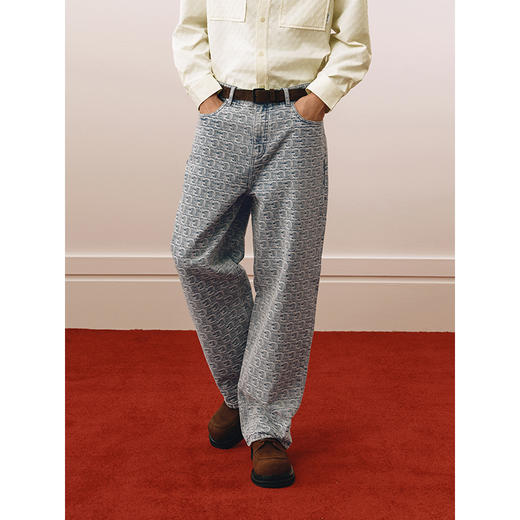 GXG男装 水洗浅蓝牛仔裤提花满印长裤通勤休闲男裤 2025春季热卖 商品图4