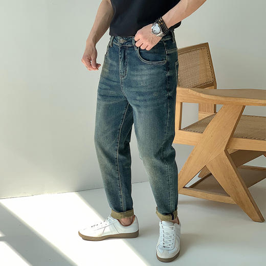 徐太浪水洗做旧蓝色牛仔裤男2025新款春季痞帅高街小脚老爹裤长裤 商品图1