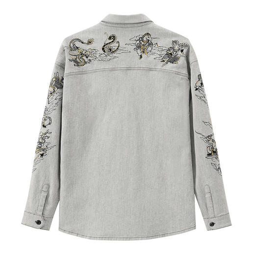 ONIARAI/鬼洗25春夏新品泥棒蓝十二神绣花牛仔男式衬衫 N140029 商品图4