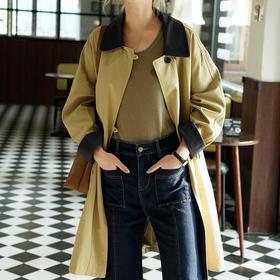 【品牌原单，**谷同款】莱赛尔英伦风宽松拼接风衣女外套，清冷知性感风衣