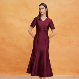 QF807斯尔丽2025新款宴会礼服手工立体刺绣高端大气喜妈妈修身连衣裙