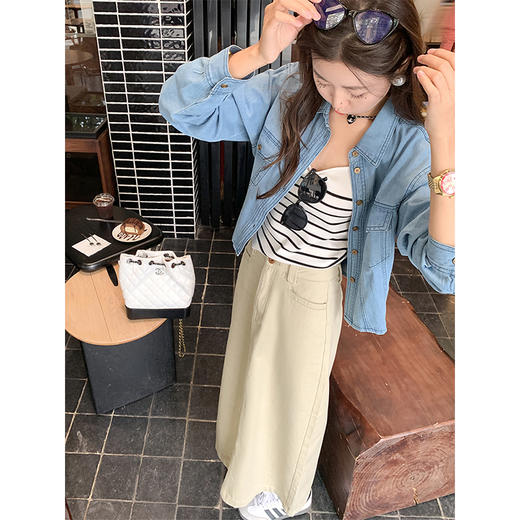 <曾小咸推荐>百搭休闲3色高腰牛仔半身裙 商品图3