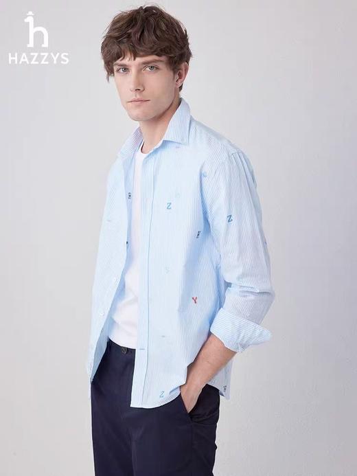 H@ZZYS 字母提花条纹纯棉长袖衬衫 Z-15079 商品图0