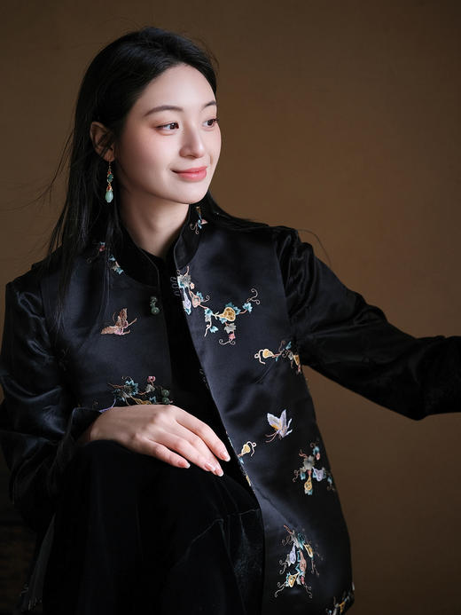 下架|盛唐牡丹| 真丝加密缎葫芦纹马甲 商品图1