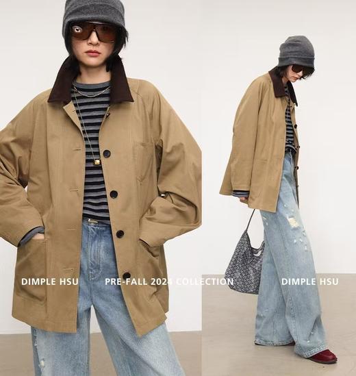 复古订制新疆棉拼接领一手长外套风衣 商品图4