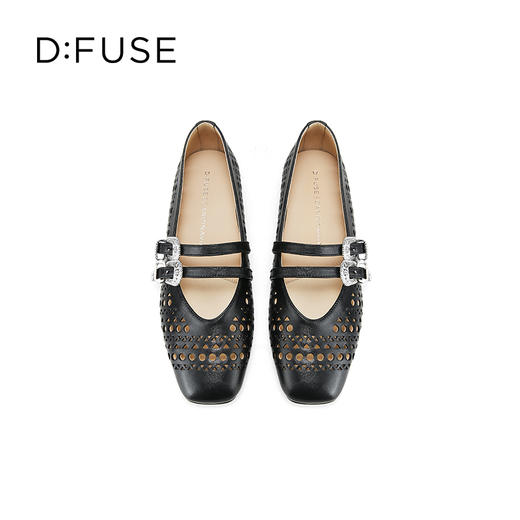 Dfuse迪芙斯2025春季新款透气平底鞋镂空方跟圆头玛丽珍洞洞鞋DFD1111002 商品图12