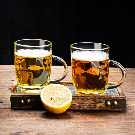 买一送一 加厚大容量玻璃杯带把泡茶杯棋盘纹啤酒杯 A-4238 商品图3