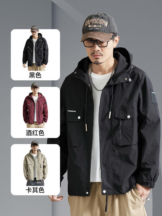【新款DQ】大依优型大码男装冲锋衣工装连帽外套宽松休闲机能防风夹克上衣男士加肥加大潮流 商品图1