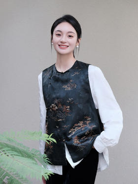 盛唐牡丹| 世外桃源香云纱手绣马甲(限量款-售完不补)