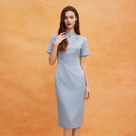 QF804斯尔丽25新款商场同款宴会改良旗袍烫钻加手工钉绣修身连衣裙