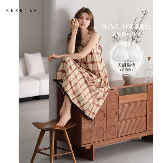 可人儿小众设计师新款泡泡绵女士睡衣夏季少女睡裙可外穿家居服 商品图0