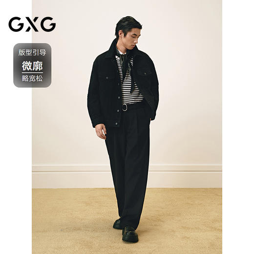GXG男装 雪尼尔提花花卉图案黑色时尚翻领牛仔夹克外套25年春热卖 商品图1