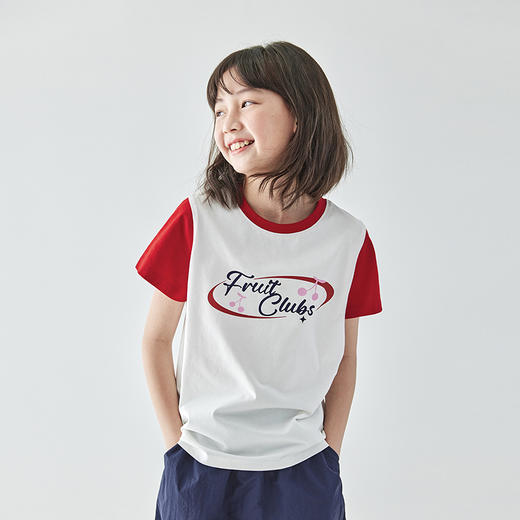 棵初 2025春夏第二波新品撞色拼接印花短袖T恤860K256037CD 商品图2