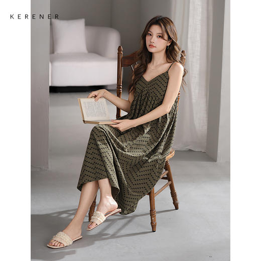 可人儿小众设计师新款奥力绵女士睡衣夏季吊带少女带胸垫睡裙可外 商品图1