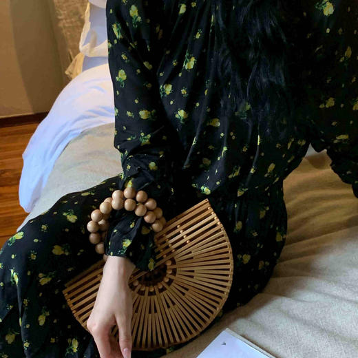 顺丰包邮洛诗琳15754春季新款气质人丝清新印花抽褶连衣裙女50748 商品图1