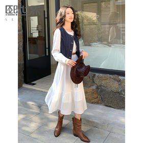 【年货节】熙世界复古百搭牛仔马甲女春季2025新款圆领坎肩马夹气质背心上衣