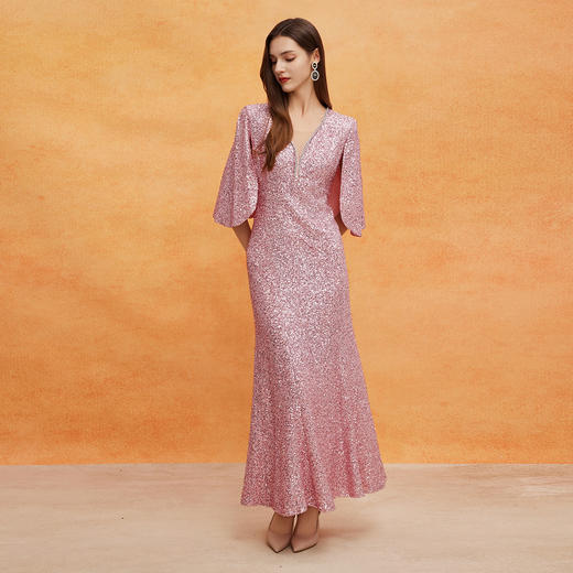 QF808斯尔丽2025新款礼服商场同款宴会大气高端面料柔软悬垂亮片连衣裙 商品图0
