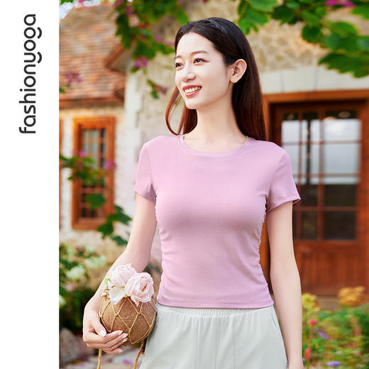 凡圣瑜伽腰部抽褶经典短袖 F15325 商品图7