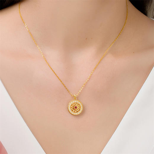 【热卖臻品】芳华-美人如花项链 格桑花足金黄金钻石红宝石套链MEMORA诗普琳LN846801 商品图2