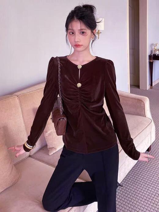 520第二波（NO退）➡️501高级感玫瑰金扣丝绒长袖打底衫-喜出 商品图2