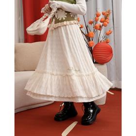 月光手札 2025新款复古刺绣碎花荷叶边高腰半身裙S25CKB508