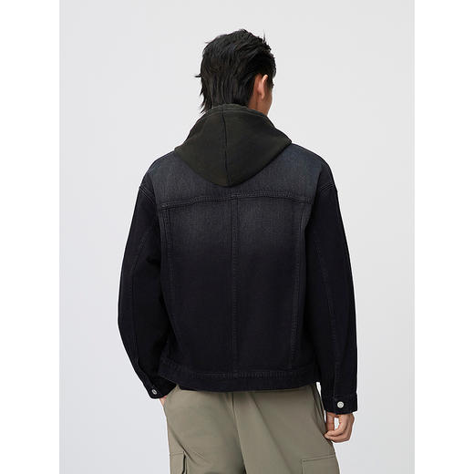 GXG男装 黑色复古水洗拉链式通勤简约牛仔翻领夹克外套25年春热卖 商品图4