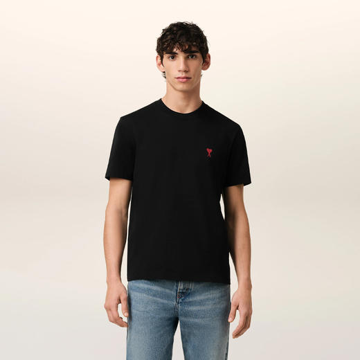 【一】AMI 男士心形徽标刺绣棉质圆领短袖T恤 黑色 BFUTS035 724 001 商品图1