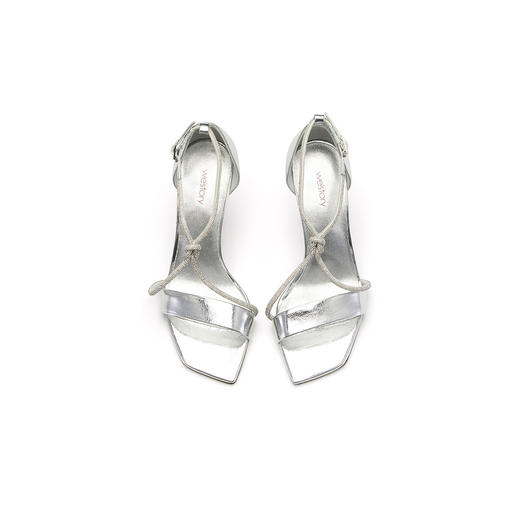 westory女鞋夏季方头高跟细跟银色饰扣交叉绑带凉鞋W23BG6148122 商品图2