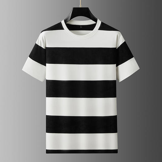 【棉质】【DDA】大依优型大码圆领短袖T恤条纹休闲透气半袖夏季上衣男士胖子潮流 商品图0